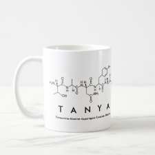 Mug featuring the name Tanya spelled out in the single letter amino acid code