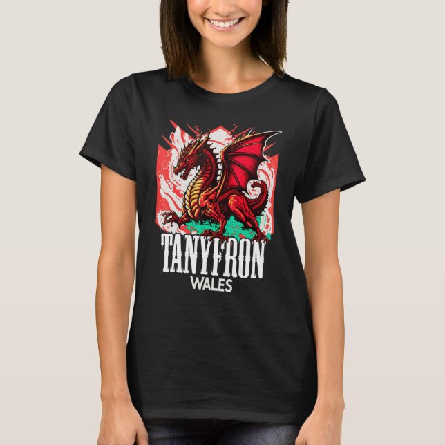 Tanyfron Wales Welsh Flag Y Ddraig Goch Dragon T-Shirt (Front)