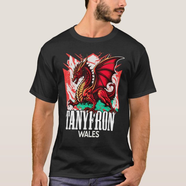 Tanyfron Wales Welsh Flag Y Ddraig Goch Dragon T-Shirt (Front)
