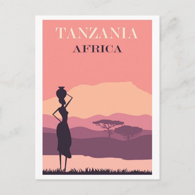 Tanzania Africa Pink Vintage African Woman Travel Postcard (Front)