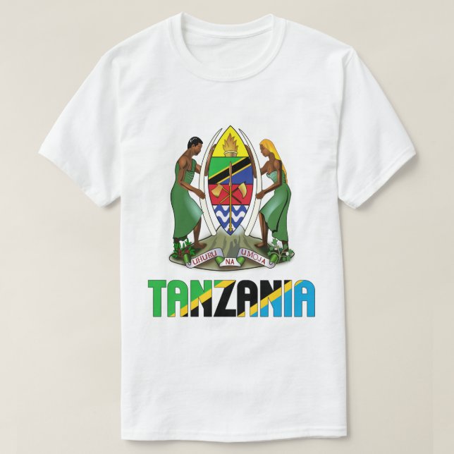 Tanzania Flag and Coat Of Arms Patriotic T-Shirt (Design Front)