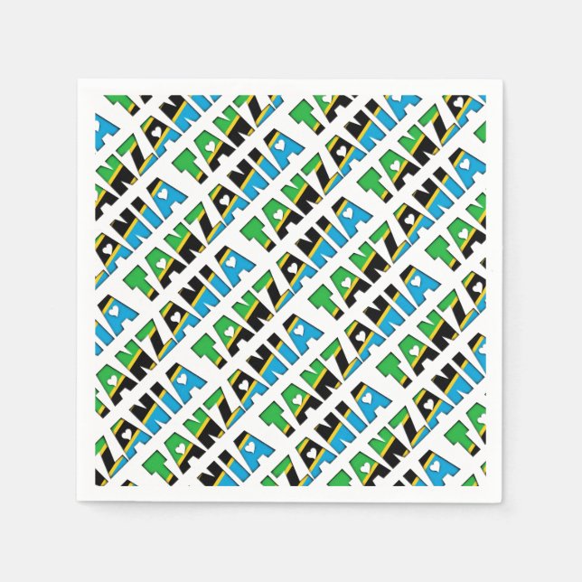Tanzania Flag Colours Typography Pattern Hearts Napkin (Front)