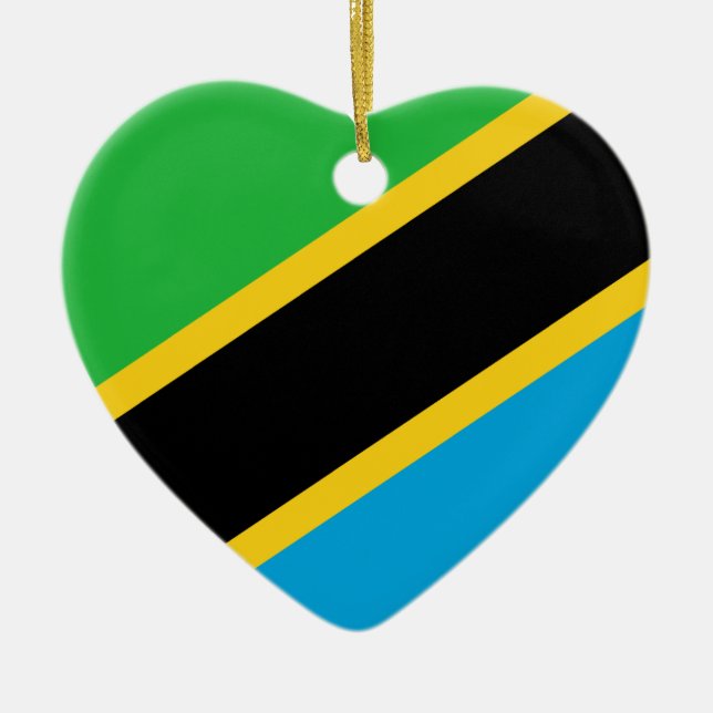 Tanzania Flag Heart Ceramic Tree Decoration (Front)