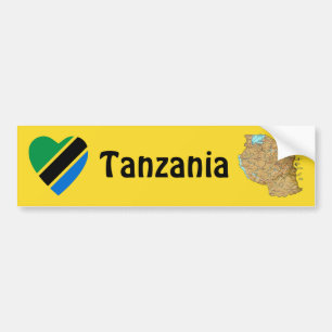 Tanzania Flag Heart + Map Bumper Sticker