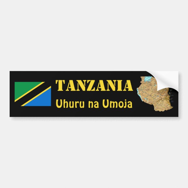 Tanzania Flag + Map Bumper Sticker (Front)