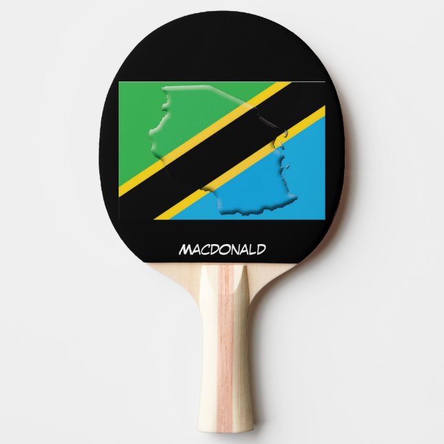 TANZANIA FLAG & MAP Personalised Black Ping Pong Paddle (Front)