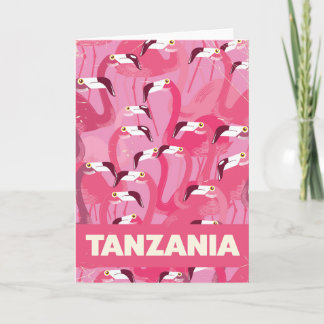 Tanzania Flamingos retro travel poster Holiday Card