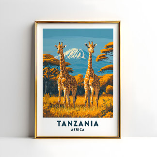 Tanzania Giraffe Safari Travel Poster Art