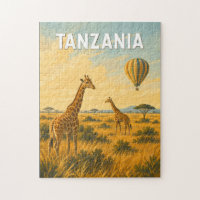 Tanzania Hot Air Balloon Illustration Travel Art