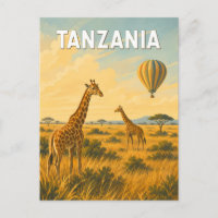 Tanzania Hot Air Balloon Illustration Travel Art