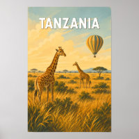 Tanzania Hot Air Balloon Illustration Travel Art