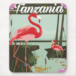 Tanzania - Lake Natron - Flamingo travel poster Mouse Mat