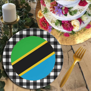 Tanzania Plate, buffalo plaid & Tanzanian Flag Paper Plate