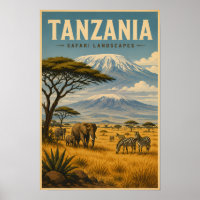 Tanzania Safari Zebra Illustration Travel Art