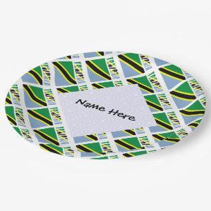 Tanzania Tanzanian Flag Tiled Black Personalizatio Paper Plate