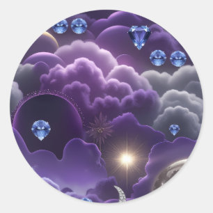 Tanzanite Diamond Celestial Moon Luxury Aesthetic Classic Round Sticker