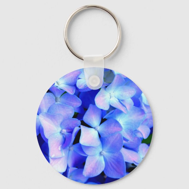 Tanzanite hydrangeas, blue purple magenta flowers  key ring (Front)