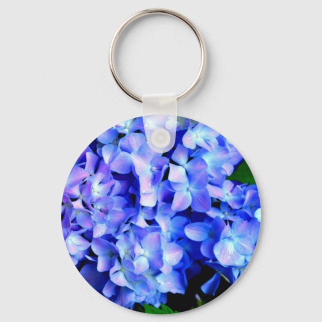 Tanzanite hydrangeas, blue purple magenta flowers  key ring (Front)