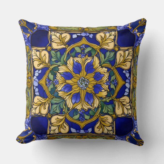 Tanzanite Tapestry: Art Nouveau Floral Print with  Cushion (Front)