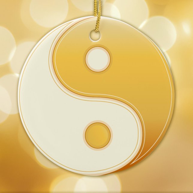 Taoism Symbol Ceramic Tree Decoration (Gold Yin Yang mandala, symbol of Taoism.  Peace.)
