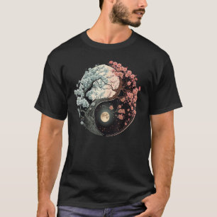 Taoism Yin Yang Cherry Blossom on Taijitu Yin Yang T-Shirt
