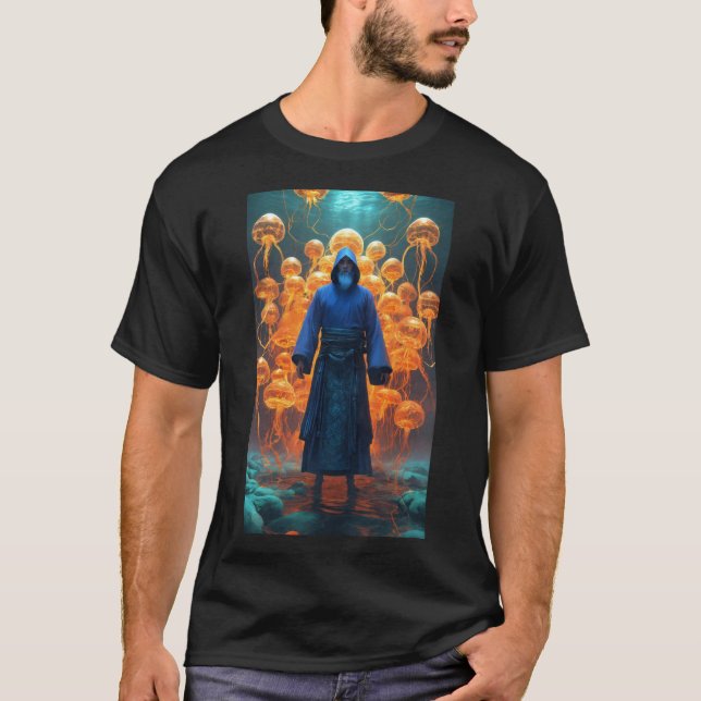 Taoist monk shaolin tesseract fractal underwater r T-Shirt (Front)
