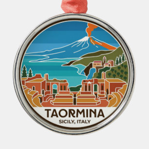 Taormina and Mount Etna Italy Metal Tree Decoration