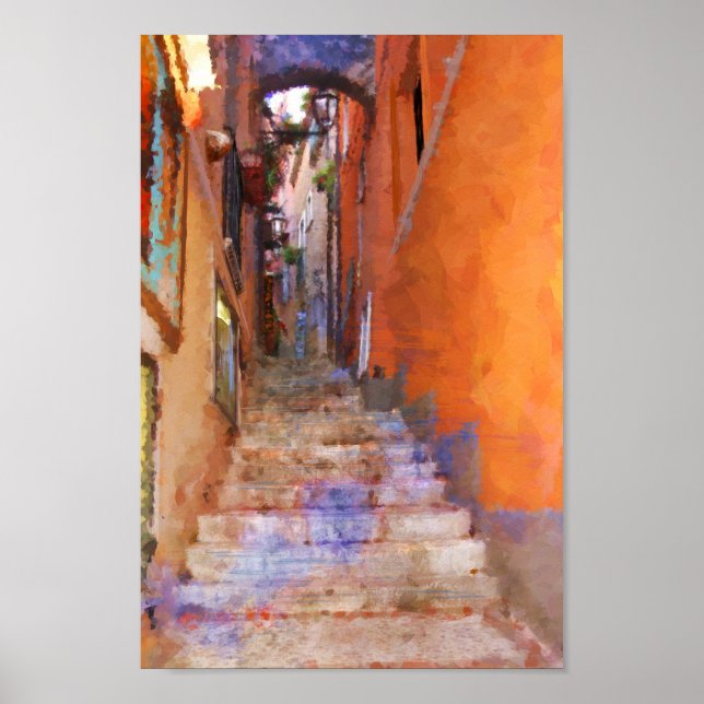 Taormina Sicily Italy Narrow Street Steps Painting Poster (Front)