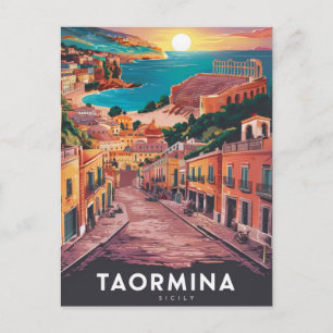 Taormina, Sicily Stylist Watercolor Painting Postcard