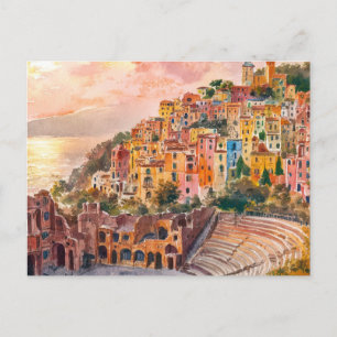 Taormina, Sicily Vintage Painting Postcard