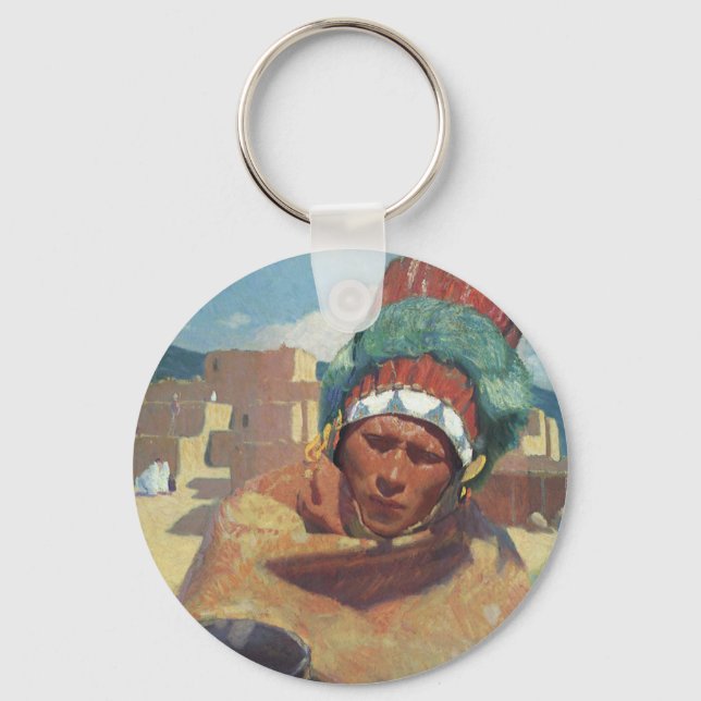 Taos Indian Holding a Water Jug by Blumenschein Key Ring (Front)