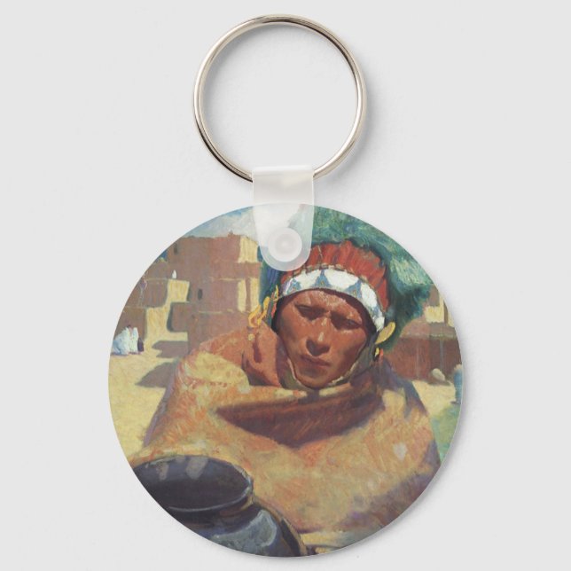 Taos Indian Holding a Water Jug by Blumenschein Key Ring (Front)