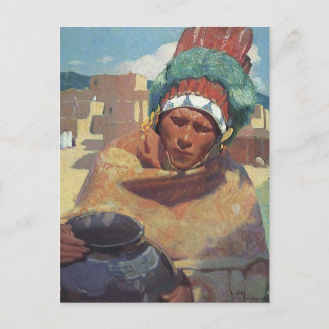 Taos Indian Holding a Water Jug by Blumenschein Postcard (Front)