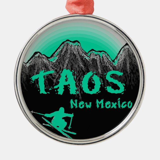 Taos New Mexico artistic skier Metal Tree Decoration (Front)