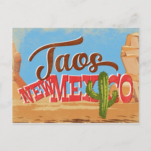 Taos New Mexico Cartoon Desert Vintage Travel Postcard (Front)
