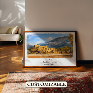 Taos New Mexico Poster, Watercolor, Custom Poster