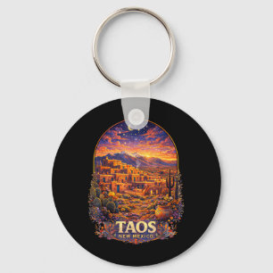 Taos New Mexico Retro Southwest Desert Pueblo Key Ring