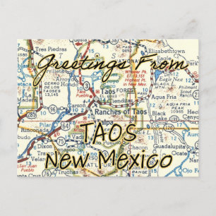 Taos New Mexico Vintage Map Postcard