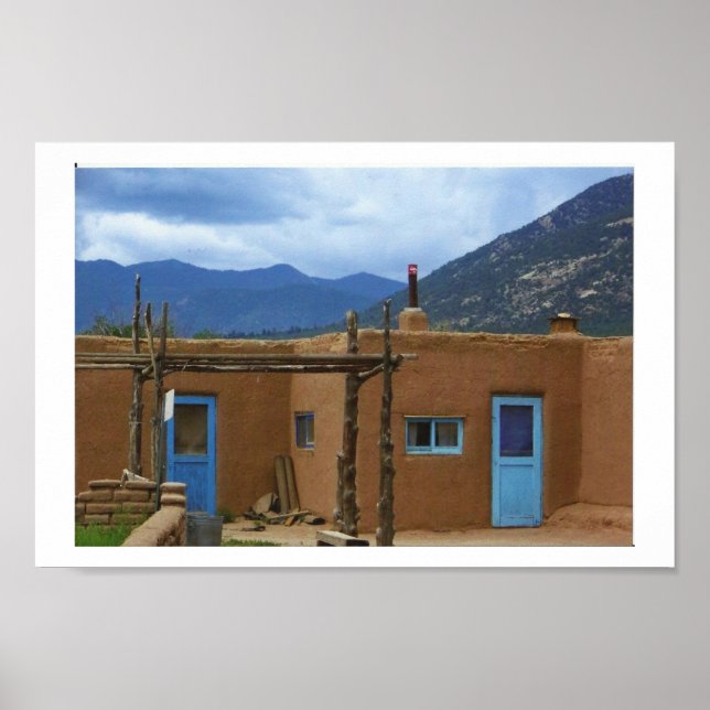 Taos Pueblo 2 blue doors Poster (Front)