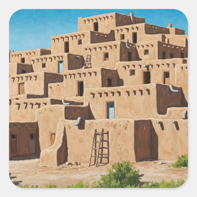 Taos Pueblo New Mexico Square Sticker (Front)