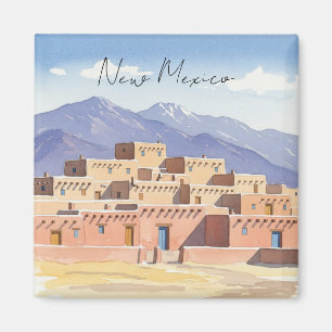 Taos Pueblo New Mexico Watercolor Magnet