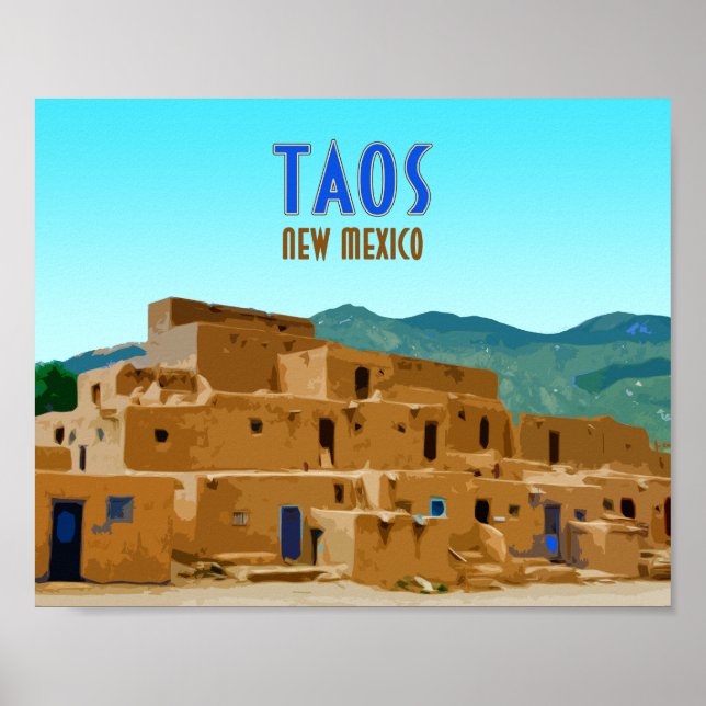Taos Pueblos New Mexico Vintage Poster (Front)