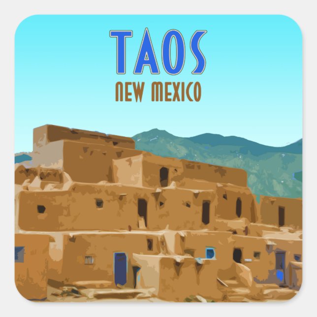 Taos Pueblos New Mexico Vintage Square Sticker (Front)