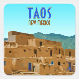 Taos Pueblos New Mexico Vintage Square Sticker