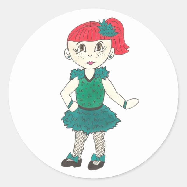 Tap Dance Studio Recital Costume Dancer Girl Teal Classic Round Sticker (Front)