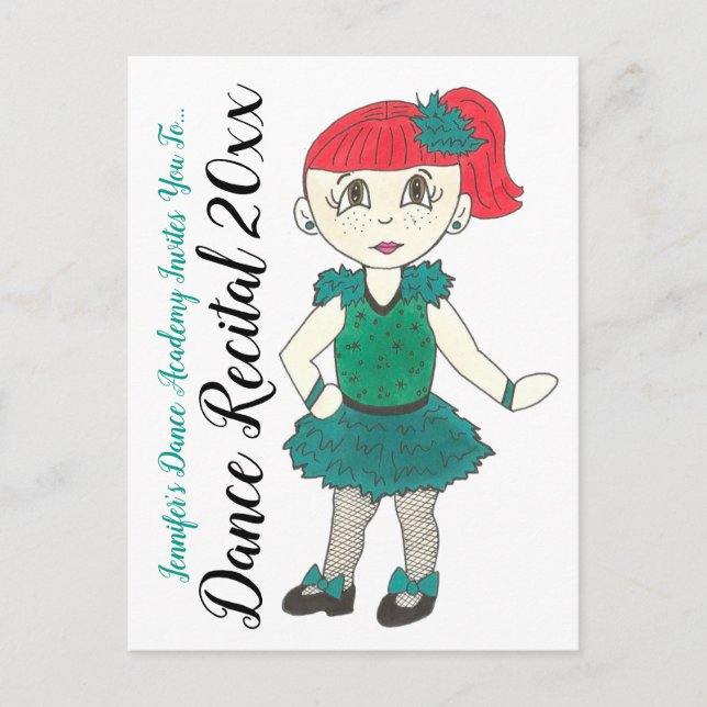 Tap Dancing Girl Custom Dance Studio Recital Invitation Postcard (Front)
