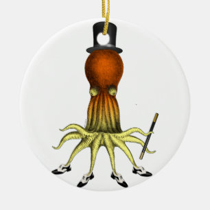 Tap Dancing Octopus, Squid Art, Vintage, Male Ceramic Tree Decoration