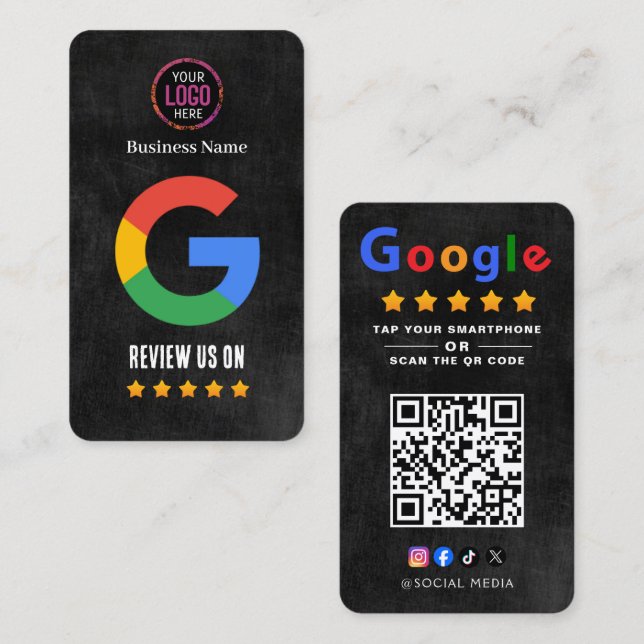 Tap to Review Google Review QR Code Google Ratings Business Card (Front/Back)
