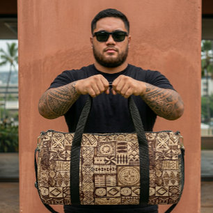 Tapa Kapa Style Brown Geometric Duffle Bag