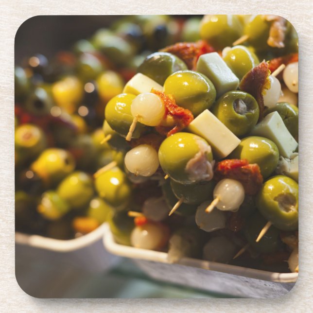 Tapas made with stuffed olives coaster (Front)